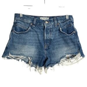 We The Free Now Or Never Denim Shorts Women 26 Blue Distressed Frayed Boho Beach